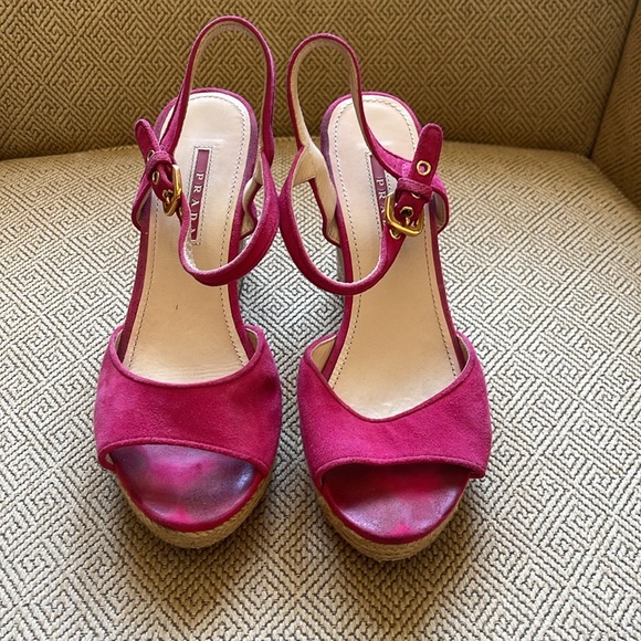 Prada Hot Pink Espadrille Wedge Sandals, 38 - Picture 5 of 16